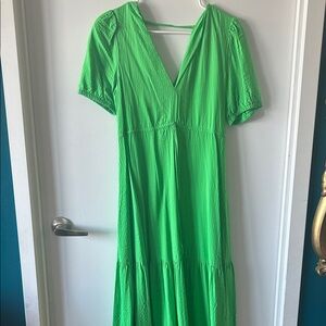 Mango Bright Green Open-Back Midi Dress | Size XS